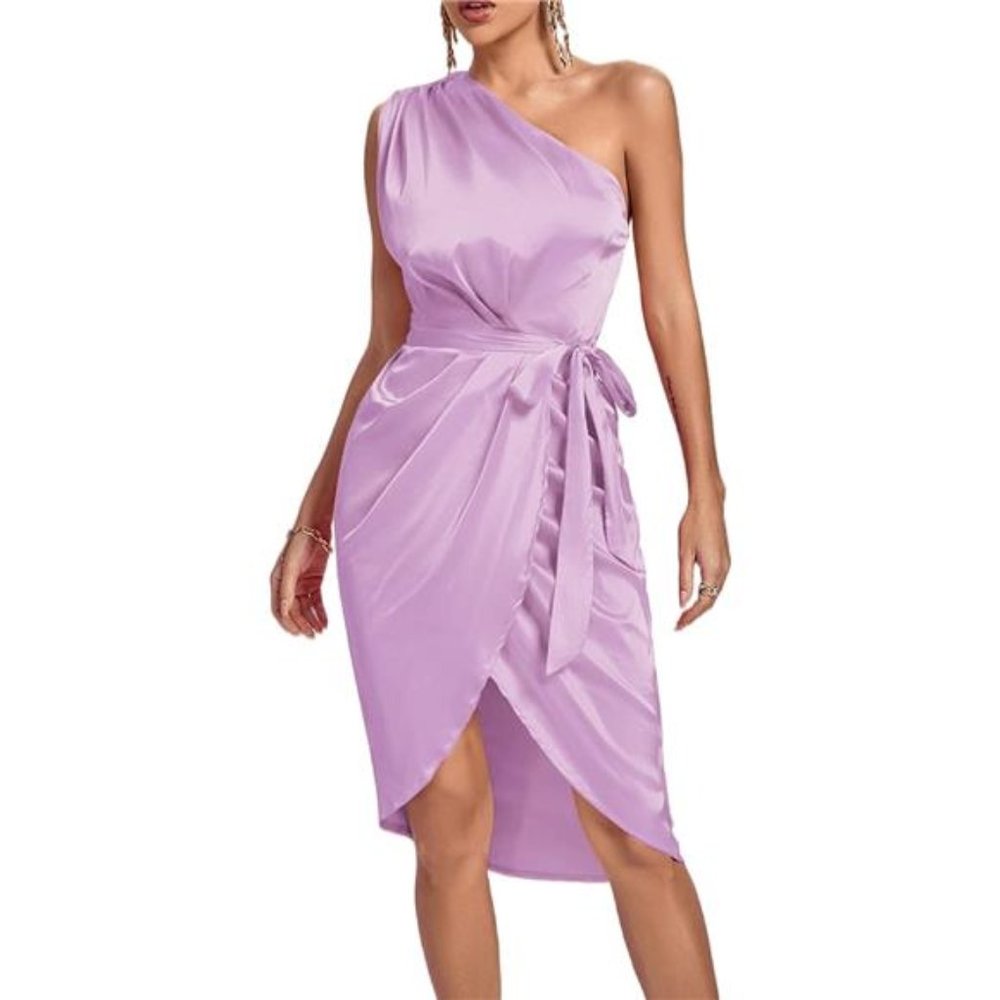 New - Purple Elegant Women's Satin Midi Dress